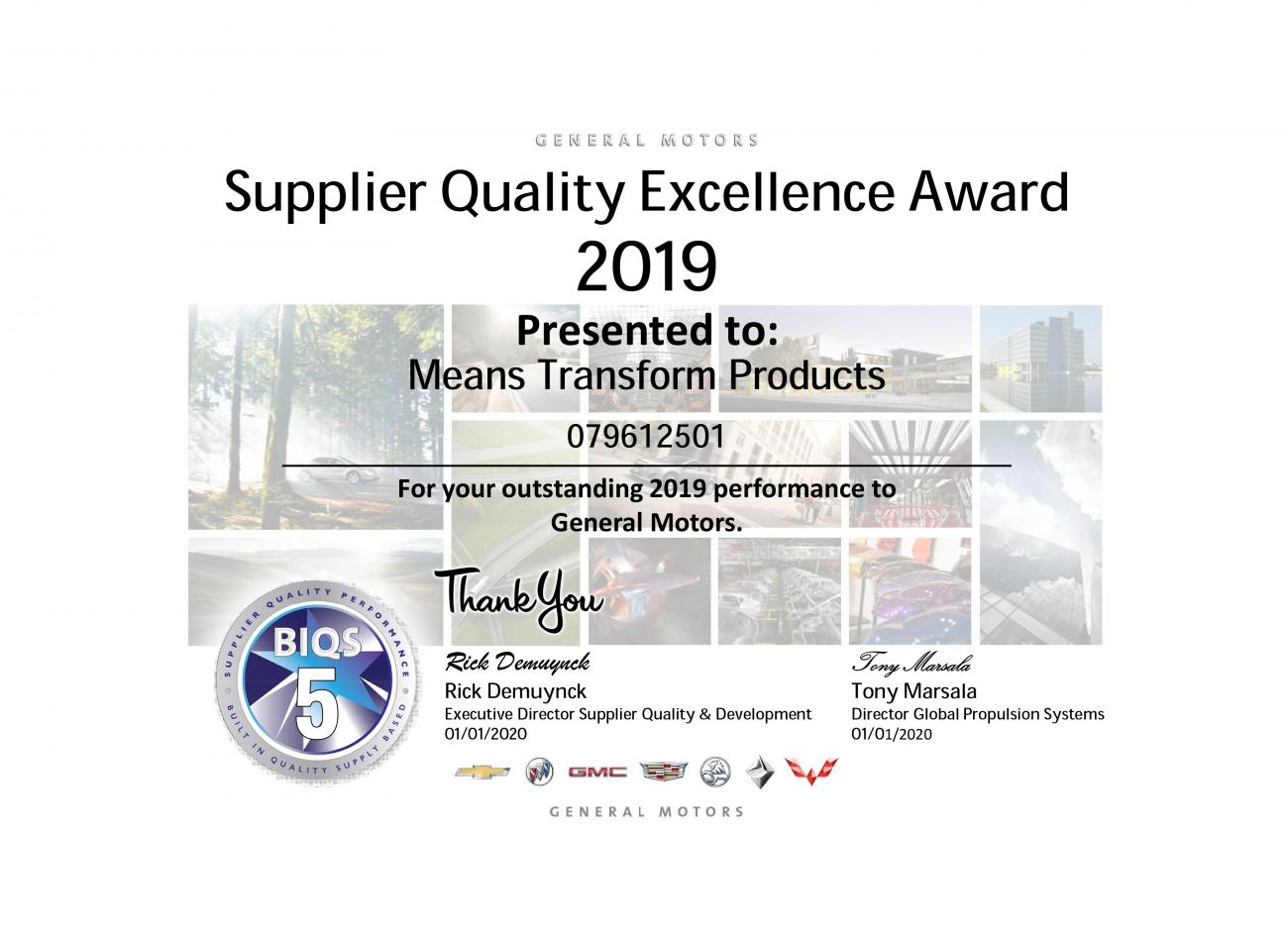 GM supplier quality award
